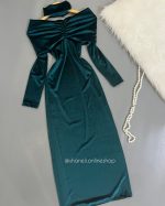 ماکسی مخمل قایقی جلو‌چین - Image 2